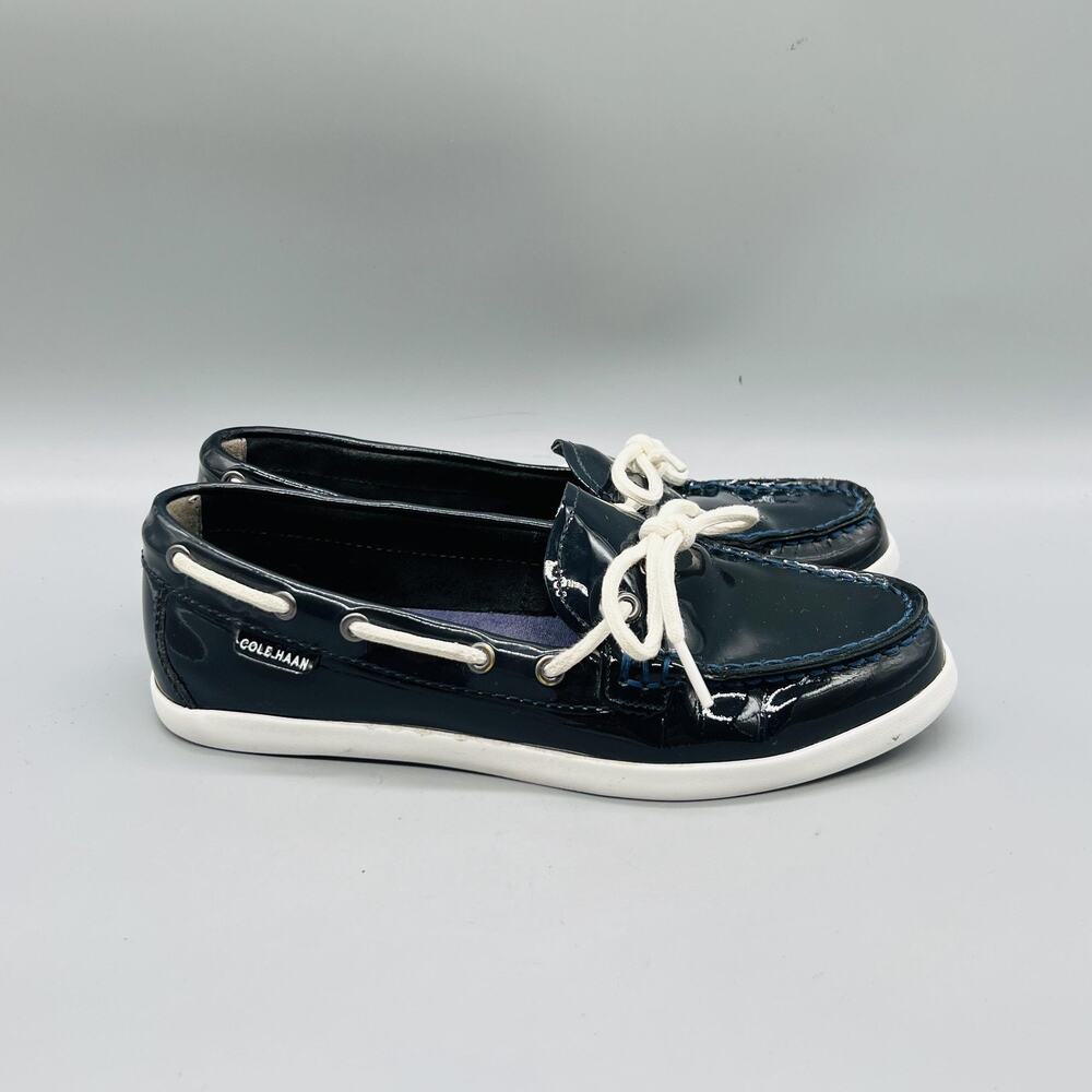 Cole Haan Shoes Womens 7 Blue Patent Leather Boat‎ Flats Lace Up Nautical Casual